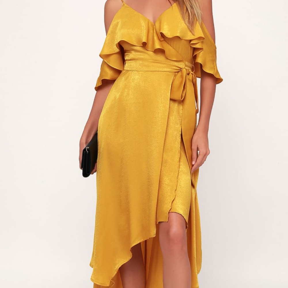Cold Shoulder High-Low Wrap Dress